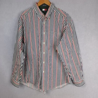 Tommy Hilfiger Vintage Mens Size XL Crest Red Blue Green Stripe Cotton Shirt - image 1 of 4