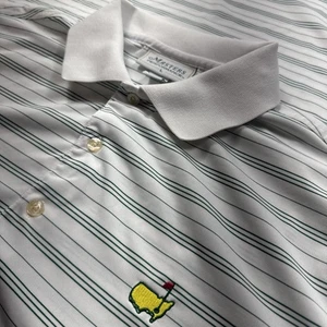 Masters Performance Golf Polo Shirt Men’s Large L White Green Striped - Picture 1 of 9