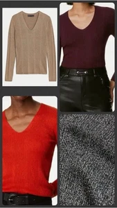 Ex M&S Ladies Lurex Glitter Sparkle V-Neck Jumper/Top Sizes 6-24 - Picture 1 of 23