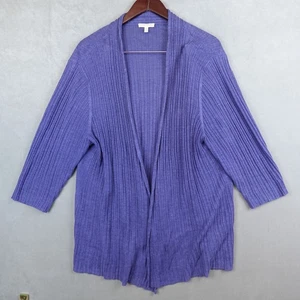 Eileen Fisher Cardigan Top Blue 100% Linen Knit Sweater 2X Plus Long Sleeves - Picture 1 of 8