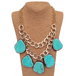 Collana dichiarazione catena placcata oro pavè cristallo turchese 20" gioielli donna - Foto 1 di 6