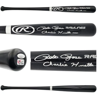 Pete Rose Signed Black Rawlings Pro Baseball Bat Reds "Charlie Hustle" JSA - Image 1 of 4