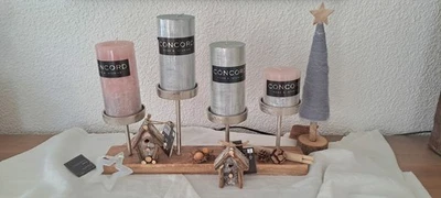 Kerzentablett Weihnachten Holz  Kerzenhalter Stern DEKO Häuschen Adventskranz  - Bild 1 von 4
