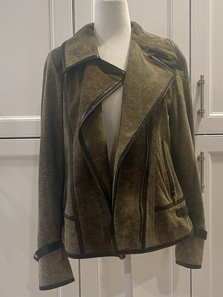 Overland Womens Moto Lambs Leather  Olive Jungle Color Size XS Beige - Image 1 of 4