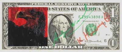 A. WARHOL & Keith Haring 1 Dollarnote Original SIGNIERT + SKIZZIERT +US -Stempel - Bild 1 von 4