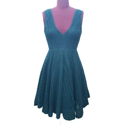 Sandro Mini Dress Green Crochet V-Neck Fit and Flare Sleeveless Lined XSmall - Image 1 of 4