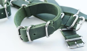 Neues handgefertigtes Lederarmband 6 Stück Khaki Farbe für Uhr mit Bandanstößen 20mm - Bild 1 von 5