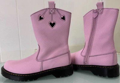 Dr Doc Martens Bex Size 4 Heart Cut-Out Cowboy Boots Leather Pink Full Zipper - Image 1 of 4