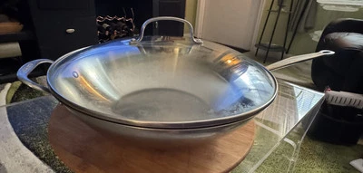 Cuisinart Model #726-38H Stir Fry Wok W/lid cover-Large 14” Pan Stainless Steel - Image 1 of 4