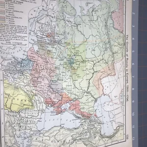 Año 1300-1796 Crecimiento de Rusia en Europa 1910 Antiguo Mapa a Color Plegado - Imagen 1 de 11