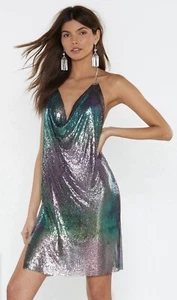 Mini Vestido Halter Cota de Malla NASTY GAL You Got Pequeño Arco Iris Estrás Cuerda - Imagen 1 de 6