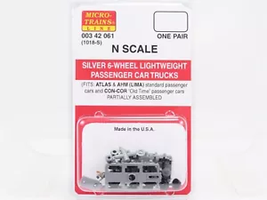 N Scale Micro-Trains MTL 00342061 (1018-S) Silver 6-Wheel Passenger Truck 1 Pair - Picture 1 of 2