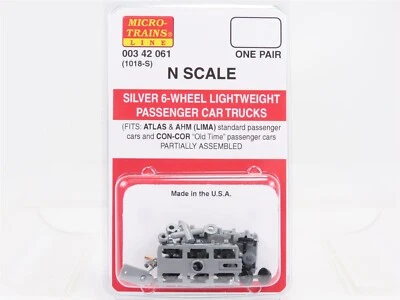 N Scale Micro-Trains MTL 00342061 (1018-S) Silver 6-Wheel Passenger Truck 1 Pair - Image 1 of 2