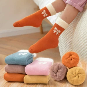Kids Baby Boys Girls 5 Pairs Thick Keep Warm Cotton Socks Solid Soft Casual Sock - Picture 1 of 17