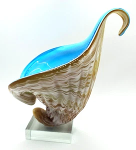 Vintage Murano Italienisches Glas Blau Weiß Gold Muschel Muschel Fabelhaft - Bild 1 von 11