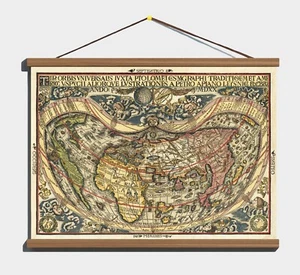 Ancient Old 1520 Antique Most Important Early World Map; Canvas, Wooden Hanger - Picture 1 of 14