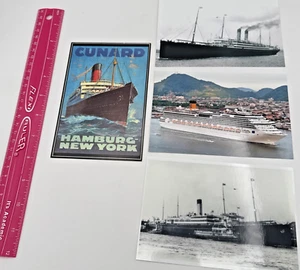 Pocztówka Cunard Hamburg-NY + 3 zdjęcia Ocean Liner – partia kolekcjonerska statku - Zdjęcie 1 z 3