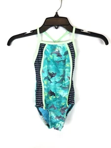 Speedo, Girl’s Size 5 Blue One Piece Animal Print/Striped Swimsuit - Picture 1 of 2