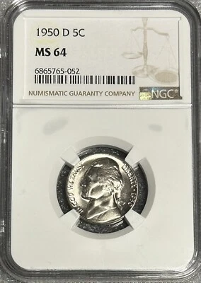 1950 D Jefferson 5¢ NGC MS 64 BX3-37 - Image 1 of 4