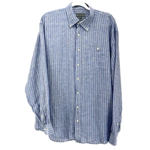 Hickey Freeman Mens XL Linen Chambray Button Down Shirt Stripe Long Sleeve Italy - Picture 1 of 12