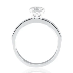 Anillo de compromiso de diamantes de corte redondo asequible de 1,20 quilates de oro blanco de 14 quilates E-F/SI1 - Imagen 1 de 10