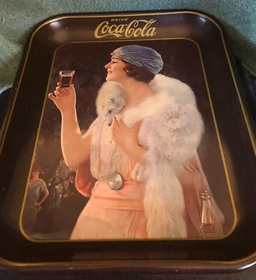 VINTAGE 1973 COCA COLA FLAPPER BLUE HAT PARTY GIRL SERVING TRAY 13 1/4"X10 1/2 - Image 1 of 4