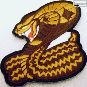 COILED KING COBRA SERPENT SNAKE  3 3/4"  X  2 1/2"  EMBROIDERED  IRON ON PATCH - Picture 1 of 3