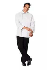 NWT DICKIES COOL BREEZE CHEF COAT UNISEX WHITE WITH ROYAL PIPING DC411 - Picture 1 of 4