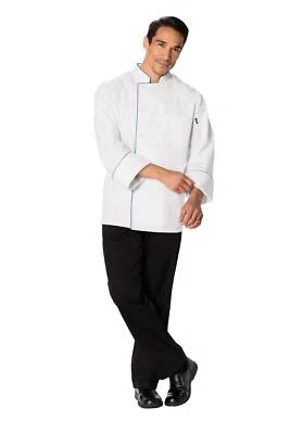 NWT DICKIES COOL BREEZE CHEF COAT UNISEX WHITE WITH ROYAL PIPING DC411 - Image 1 of 4
