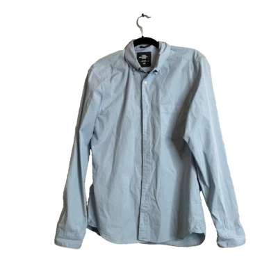 H&M LOGG Shirt Mens Size Medium Blue Solid Button Down Fitted Preppy Dad - Image 1 of 3
