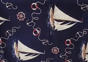 Ralph Lauren Navy Blue Nautical Sailboat Sewing Fabric Material 96" x 58" ~ NOS - Picture 1 of 10