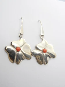 Orecchini Pendenti con Fiori in Argento 925 e Corallo Rosso Naturale - Picture 1 of 7