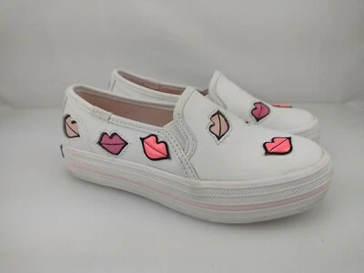 Keds Kate Spade New York kids girls Slip On White Leather Lip Accents Sz 12 M - Image 1 of 4