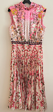 NWT Saloni Dress US 10 Fleur E Sea Cove Cobblestone Midi Tie Pink Print Satin