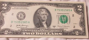 RARE $2 DOLLAR BILL SUPER REPEATER B75351565A FANCY SERIAL NUMBER-REPEATING 5'S - Picture 1 of 2
