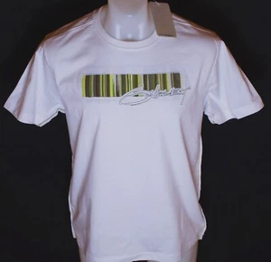 Nueva Camiseta Auténtica Para Hombre Bordada a Rayas Recortadas Blanca Calce Ajustado Pequeña - Imagen 1 de 2