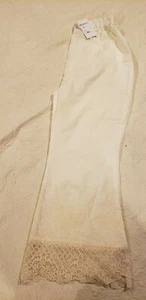 Pakistani/Indian Women's Cream Embroidered Cotton Bell Bottom Pants With Lace - Picture 1 of 8