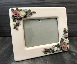 Vintage Dezine Ceramic 3D Roses Picture Frame Hand Painted Photo Frame 5x7 Photo - Picture 1 of 14