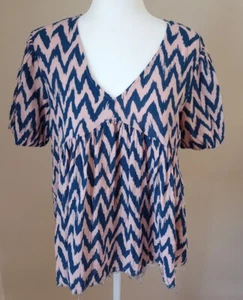 Stark X V-Neck Empire Waist Cotton Puffy Sleeve Distressed Boho Bottom Top S NWT - Picture 1 of 12