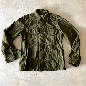 Vintage US Army OG 108 Wool Shirt Military Olive Green Top 36 SMALL distressed - Picture 1 of 8