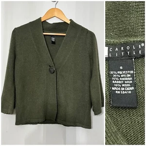 Carole Little Cardigan misto lana angora manica 3/4 piccolo pelo di coniglio verde - Foto 1 di 7