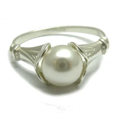 Elegante Anillo de Plata de Ley Genuina Sólida 925 con Perla de 8mm Hecho a Mano Emperatriz Foto 1 de 4