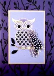 Papyrus 3D Jeweled Feather Enchanted Elegant Owl Halloween Greeting Card - Picture 1 of 3