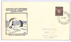 AUSTRALIA Cover ANTARCTIC EXPEDITION 1951 Heard Macquarie Islands PENGUINS YR295 - Picture 1 of 10