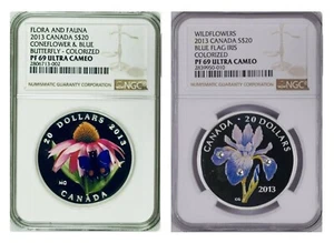 2 2013 Canadian Wildflower Coins Coneflower & Blue & Blue Flag Iris NGC PF69 UC - Picture 1 of 5