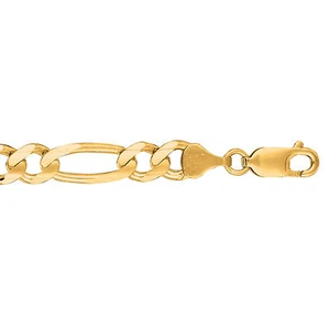 Men's Necklace Yellow Gold 7.0mm Diamond Cut Classic Figaro Link Chain 20" - Picture 1 of 1