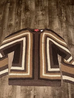 Supreme 22SS Hand Crocheted Sweater Crew Neck Multicolor Brown  - Image 1 of 4