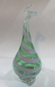 Art Glass Hand Blown Green Lavender Swirled Teardrop Shaped Paperweight - Picture 1 of 10