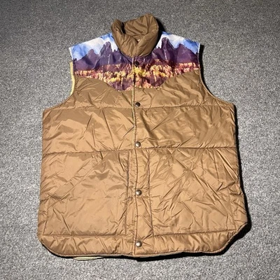 Vintage Sears Western Wear Vest Mens Medium Outdoor Horse Brown Snap Button USA - Image 1 of 4