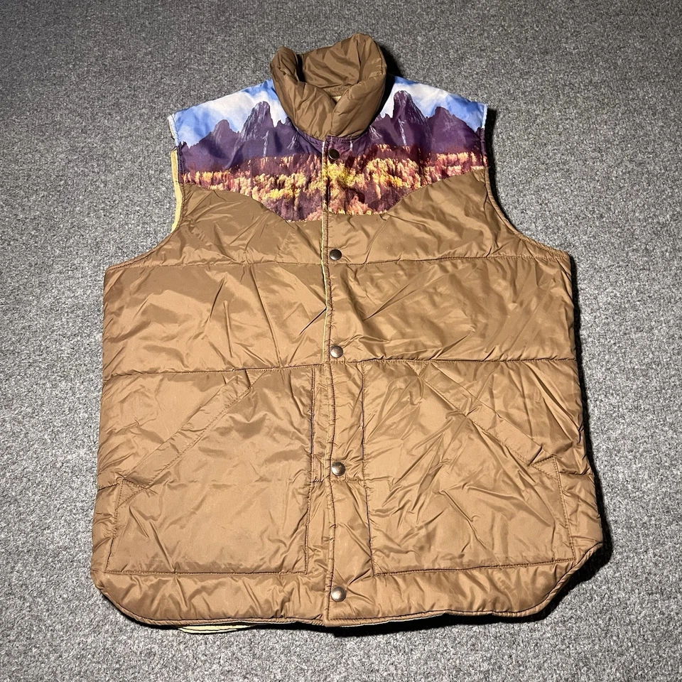 Vintage Sears Western Wear Vest Mens Medium Outdoor Horse Brown Snap Button USA - Image 1 of 4